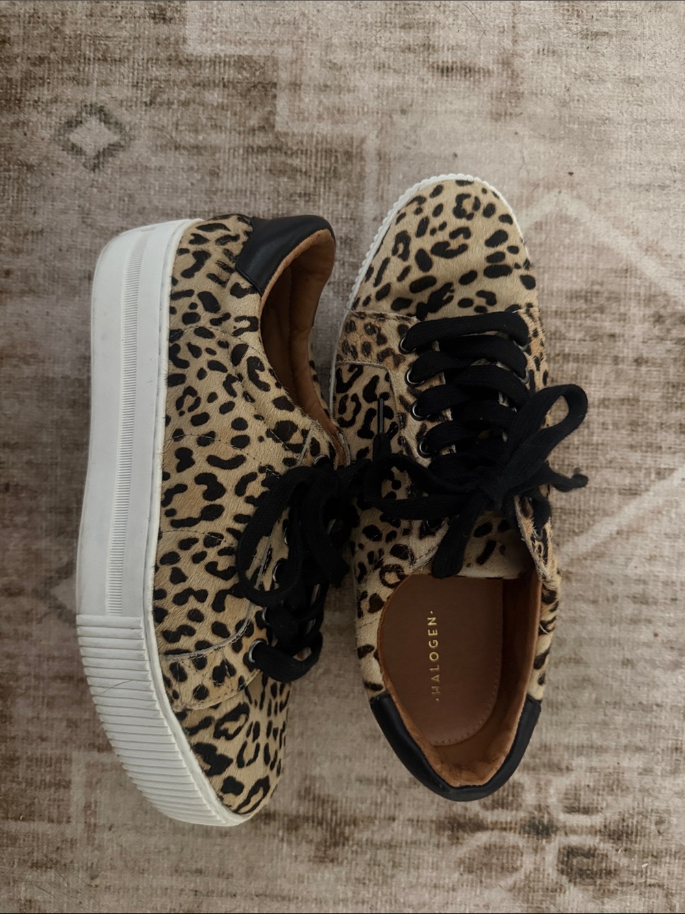 Halogen Leopard-Print Platform Sneakers in Tan & Black